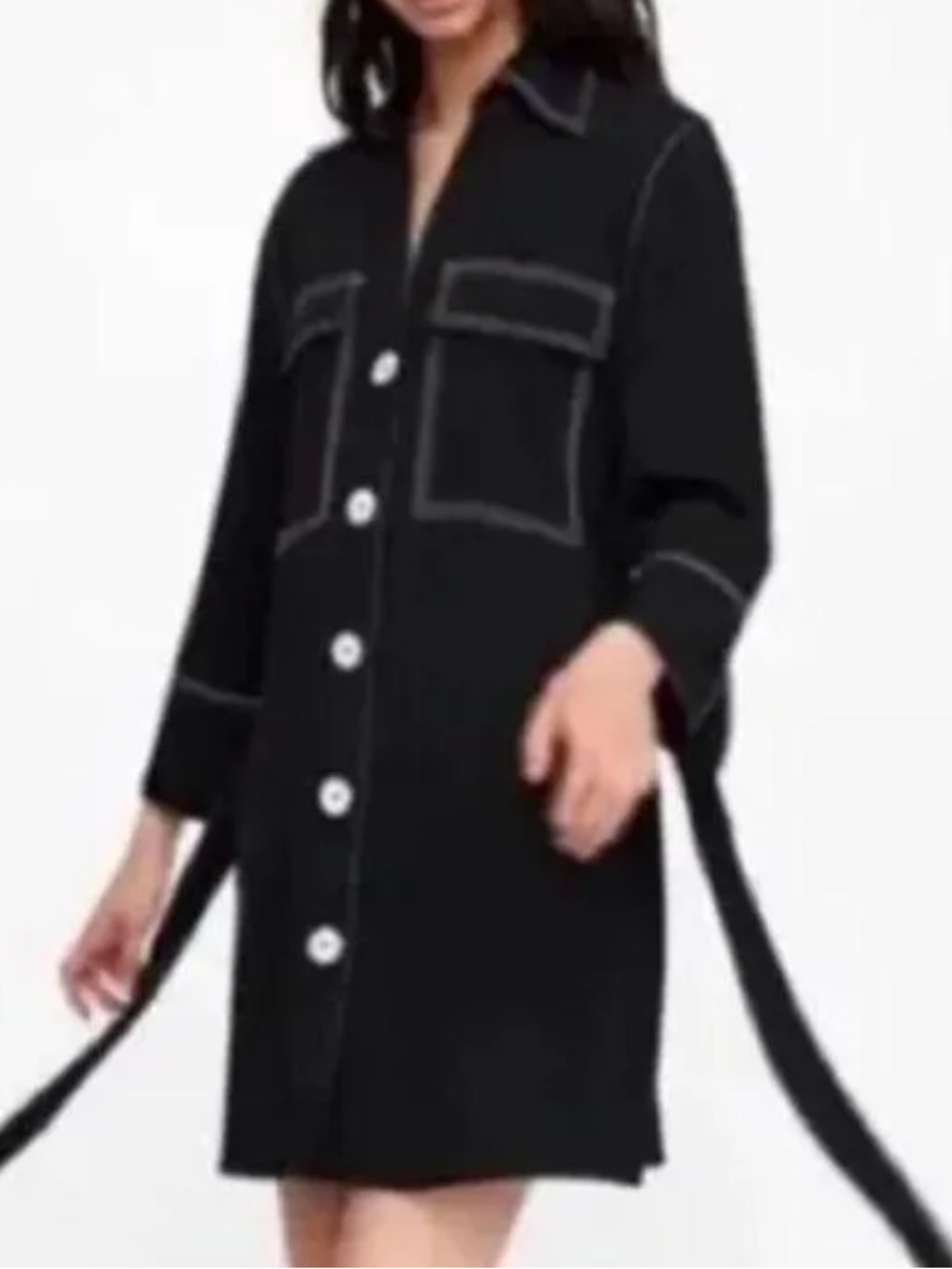 Zara black white stitch shift button down dress size XL